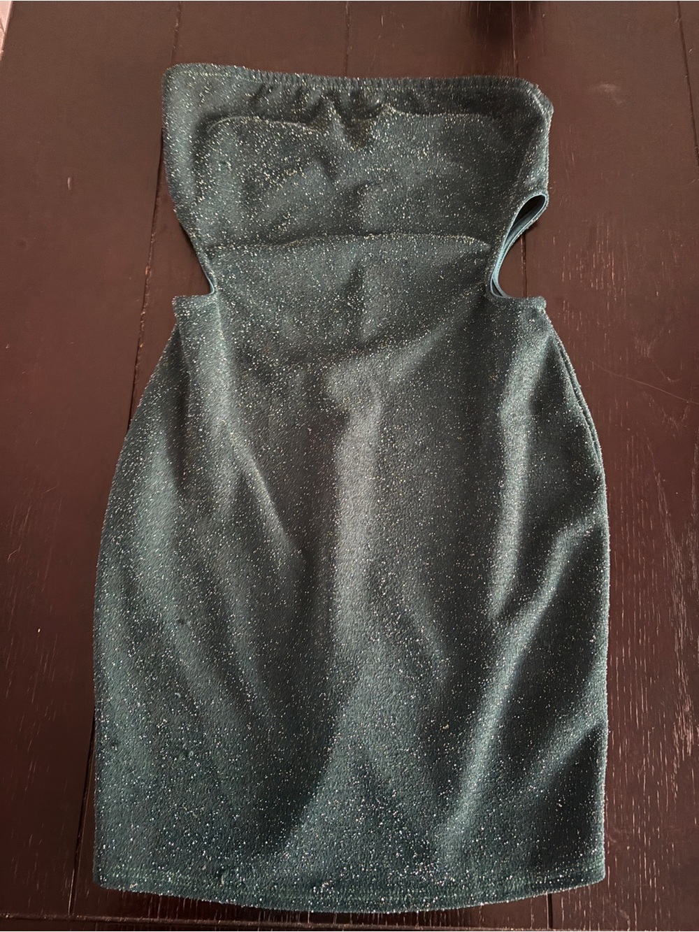 Strapless Shimmer Bodycon Dress in Dark Green
